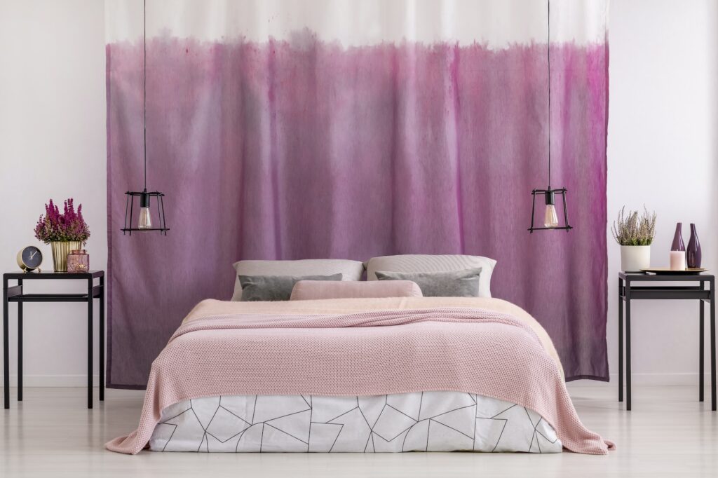 Gradient pink curtains in bedroom