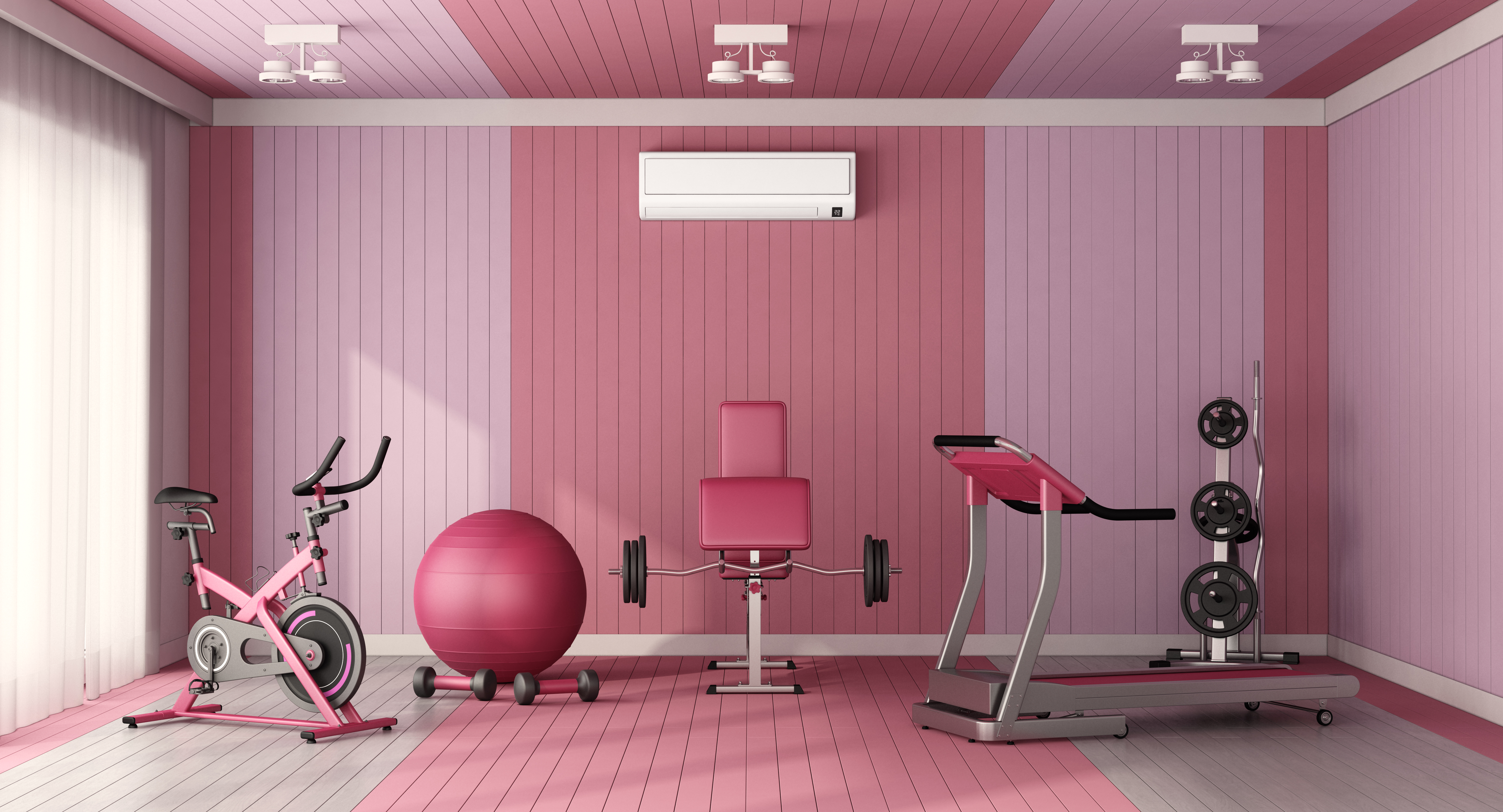 Gym room with Fitness set room with stationary bike and weight machines